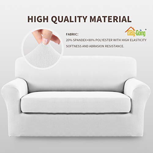 Image of Easy-Going 2 Pieces Stretch Loveseat Couch Sofa Slipcover Washable | Spandex Soft Fitted Sofa Couch Cover for Sofa Furniture Protector with Bottom Kids,Pet Dog Snow white