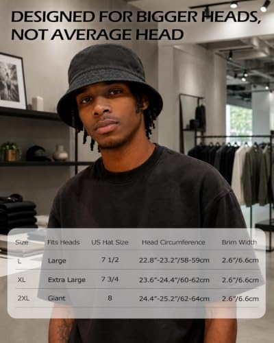 Image of Zylioo XL XXL Bucket Hat for Big Heads, Washed Cotton Sun Hat | Roomy L-XXL Fit With Washed Cotton Comfort, Easy To Fold For Fishing, Beach, Hiking, Travel, And Summer Wear