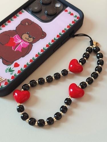 Drawwind Phone Charm Strap Cute Wrist Straps Cell Phone Charm String Y2K Aesthetic Lanyard Wristlet Chain for Case Camera AirPods Bags Keychains (Red Hearts)