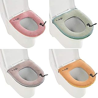 Toilet Seat Cover, 4 Pcs Universal Zipper Thicken Leather Toilets Warm Washable Toilet Seat Covers