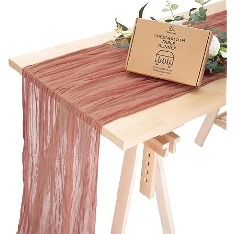 Vitalizart Cheesecloth Table Runner 10ft Gauze Boho Rustic Peach Coral Cheese Cloth Table Runner for Wedding Bridal Shower Fall Thanskgiving Decoration 120 Inches Pink Cover