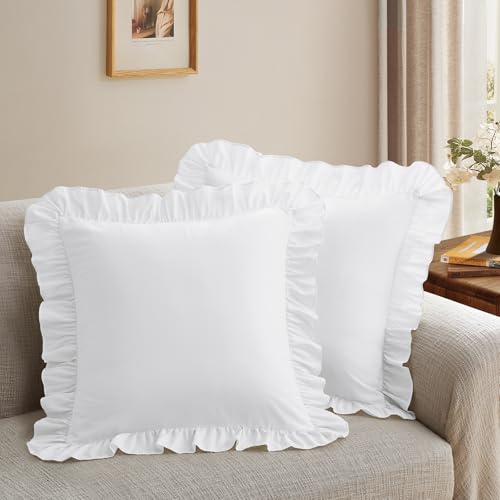 Yvrcen Ruffle Throw Pillow Covers White 18x18 Inches 2 Pack