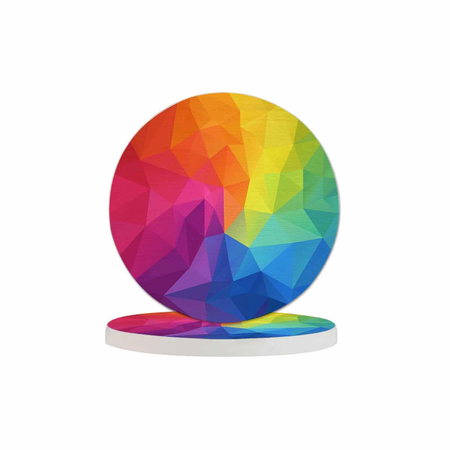 Colorful Irregular Polygon Cup Coasters Set of 2 Triangle Geometric Mosaic Color Grid Modern Rainbow Wooden Table Apartment Decor 100% Diatomite for Drinking Glasses,4 Inches