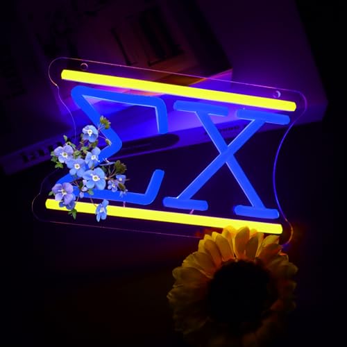 Image of Sigma Neon Sign, Σ Chi Greek Letter LED Neon Light for Fraternity Dorm Decor, USB Powered Wall Decor for Bedroom, Game Room, Man Cave, College Gift for Brothers Brotherhood