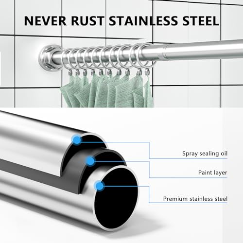 Image of Shower Curtain Rod 27-79 Inches, Adjustable Tension Shower Rod No Drilling, No Slip, Spring Tension Curtain Rod for Bathroom Kitchen Closet Windows - Silver