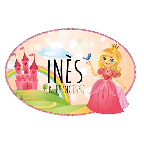 Sticker De Porte Personnalisable Avec Le Prénom de Votre Enfant - Château de Princesse - Dimensions 20 x 13 cm - Adhésif