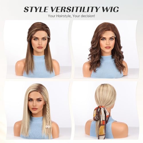Image of KKU 16 Inch Human Hair Wig Real Hair Wigs for Women C Side Lace Wig Perfect Style for Any Occasion Brown