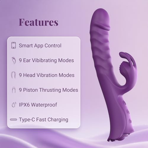 Image of Thrusting Vibrator Dildos with App Control & Type-C Fast Charging, 9 Vibration 9 Thrust Modes Rabbit Vibrators, Silicone G-Spot Clitoral Stimulator Adult Sex Toys for Women & Couples with Rose Base