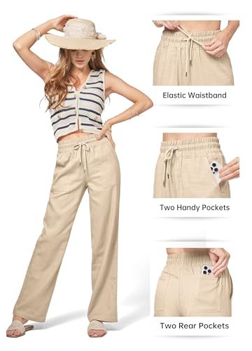 Image of Willit Women Linen Pants Wide Leg Casual Palazzo Pants Cotton Linen Lounge Beach Summer Pants with Pockets 29 inch /31 inch / 33 inch