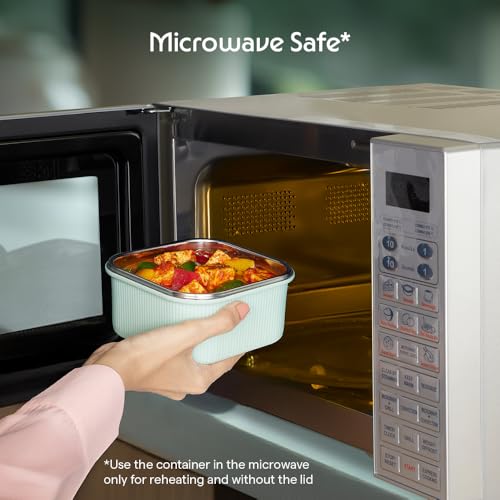Image of Larah by BOROSIL Freshbyte Food Storage Container with Airtight Stainless Steel Lid | Fridge Container for Lunchbox | Food Grade | Microwave Safe (Green, 1600 ml, Square)