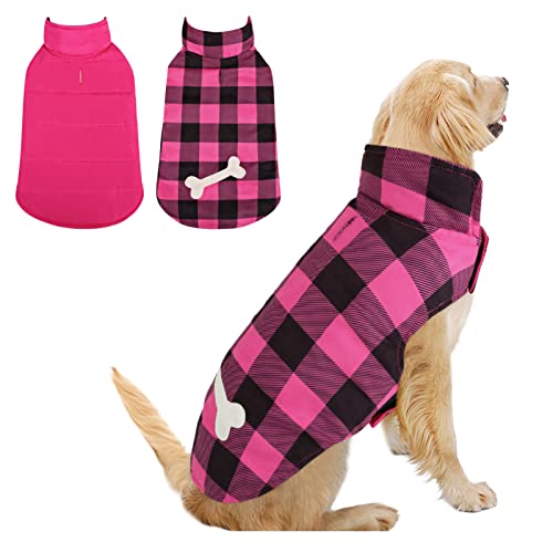 Morvigive Reversible Plaid Winter Dog Coats, Waterproof British Style Puppy Snow Jacket With Harness Hole High Collar, Windproof Cold Weather Dog Vest Warm Pet Apparel For Small Medium Large Dogs #TOP2