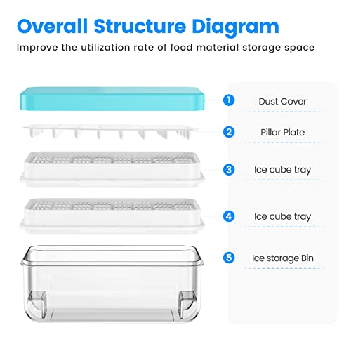 Ice Cube Tray With Lid And Bin, Phinox 64 Pcs Ice Trays For Freezer, Ice Cube Trays For Freezer With 2 Trays, Container, Lid & Ice Scoop, Bpa Free - 7