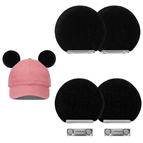 4 Pcs Magnetic Mouse Ears for Hats Removable Magnet Minni Ear for Cap Interchangeable Mouse Ears for Baseball Hat Clip-On Hat Accessory Adults and Kids for Theme Parks Halloween Christmas Black