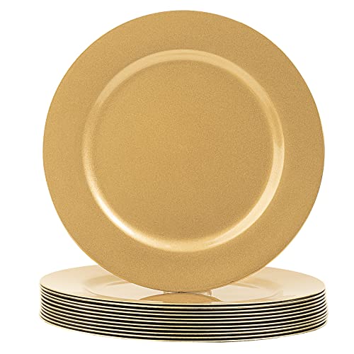 MAONAME Gold Charger Plates Set of 12, 13-Inch Round Plate Chargers for Dinner Plate, Plastic Table Chargers for Wedding Decor, Party