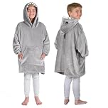 OHS Shark Blanket Kids, Hoodie Cosy Soft Warm Fleece Snuggle Hoodies Kids Oversized Blanket Hoodie Winter Gifts for Boys Girls, Grey - One Size