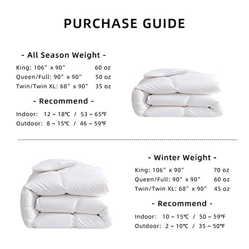 Royoliving Premium Heavyweight Goose Feathers Down Comforter Twin Size Thickened Solid White 100% Cotton Cover Winter Duvet Insert With Corner Tabs, 45 Oz #TOP3