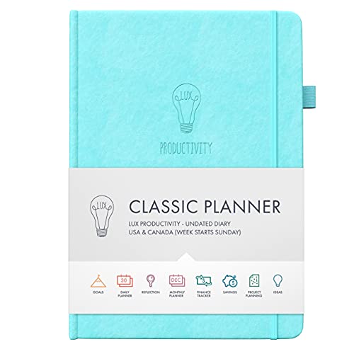 Daily Planner & hourly day schedule - to do list - Undated weekly planner, habit tracker & organizer - LUX Productivity Classic Undated Planner (Sky Blue)