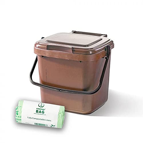 Organics Kitchen Caddy Bin with Liners (Brown, 7 LT)
