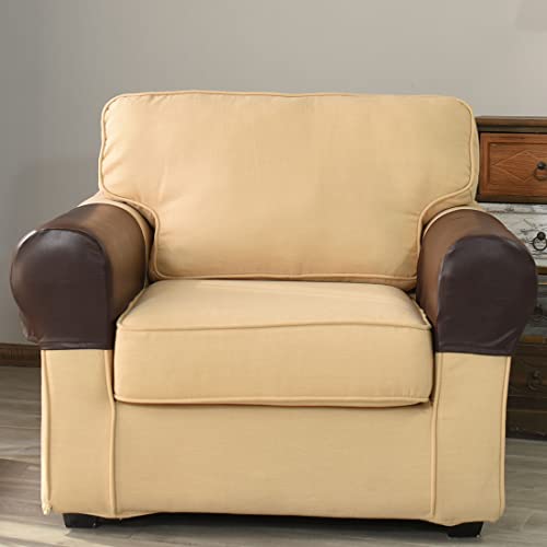 Vctops Waterproof Faux Pu Leather Armrest Covers Vintage Stretch Arm Covers For Chairs Couch Sofa Armchair Slipcovers For Recliner Sofa 2Pcs, Dark Coffee #TOP2