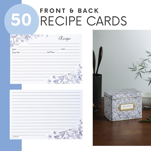 Jot & Mark Recipe Card Complete Gift Box | Decorative Recipe Tin Box (Blue Bird)