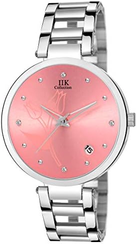 IIK COLLECTION Watches for Women Round Studded Dial |Analogue Quartz Movemnet Ladies Watch|Long Battery Life|Stainless Steel Adjustable Bracelet Chain Strap|Double Lock Clasp Safety Watches for Girls