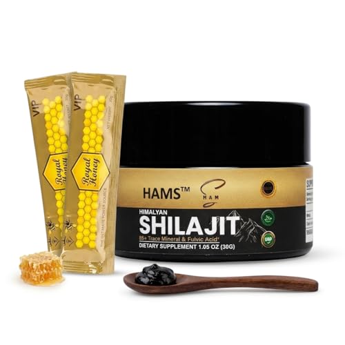 Premium Himalayan Shilajit Resin, 84+ Trace Minerals, High Potency Fulvic Acid, Energy Booster & Testosterone Support + 2 FREE Honey Sachets! Natural Unfiltered Royal Honey 20g Envelopes