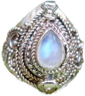 Natural Rainbow Moonstone Ring, Poison Box Ring, Teardrop Stone ~ Moonstone Ring, Blue Flash Moonstone Jewelry, June Birthstone Ring, Locket Ring, Antique Poison Ring, Secret Ring, Compartment Ring