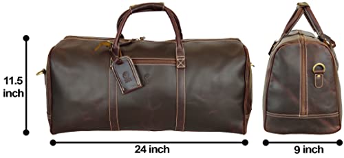 Image of 24 inch Leather Duffle Bag for Men & Women, Full Grain Leather Travel Overnight Weekender Sports Gym Carry On Duffel Bag by Rustic Town (Walnut Brown)