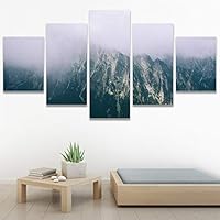 SIGNWIN 5 Panel Canvas Wall Art Foggy Mountains for Home Decorations Ready to Hang - 60