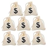 KOCKSHION 8個 帆製ドル記号巾着袋 丈夫なドローストリング仕様 小物収納やパーティー用マネーバッグに ウェディングや誕生日の バッグとして
