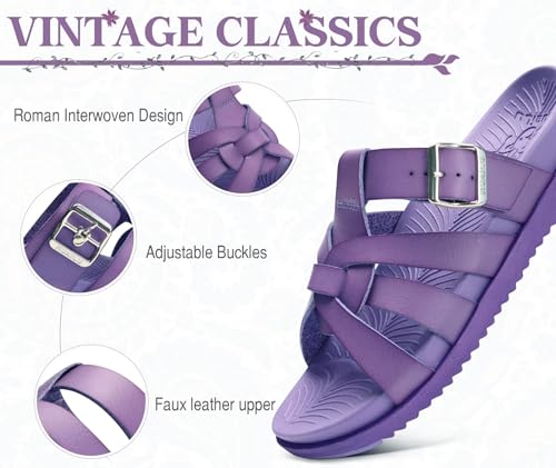 KuaiLu Gladiator Sandals for Women with Comfortable Arch Support Summer Beach Walking Fisherman Slides Boho Outfits Slip on Cushion Shoes Indoor Outdoor