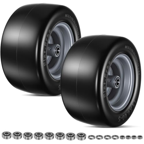 11x6.00-5 Flat Free Tire and Wheel 2Pcs Solid Polyurethane Lawn Mower Tires No Air Replacement Wheel with Bearings Heavy Duty for Garden Cart Wheelbarrow Hand Truck