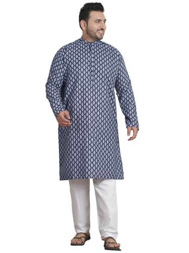 Image of SOJANYA Plus (Since 1958) Men's Cotton Blend Printed Kurta with White Churidar Pyjama