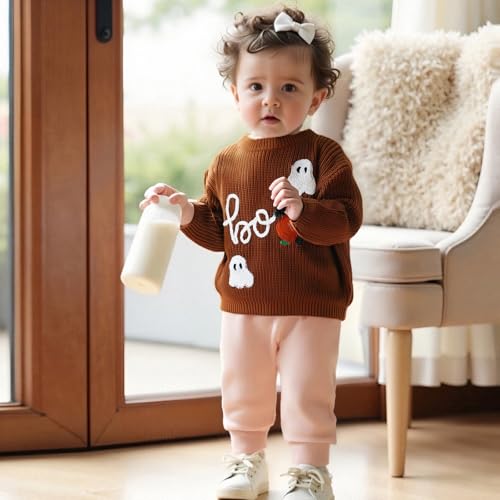 Toddler Baby Boy Girl Halloween Outfits Boo Ghost Sweater Long Sleeve Pullover Oversized Sweatshirt Fall Clothes2