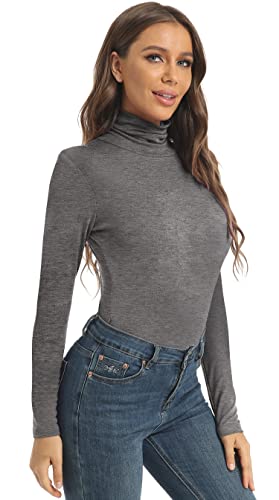 Image of Women's Casual Long Sleeve Turtleneck Tops Slim Fitted Lightweight Base Layer Shirts