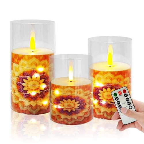 Velas de cristal sin llama con flores de mandala para decorar tu salón en cenas románticas