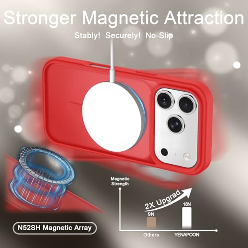 Image of YENAPOON for iPhone 17 Pro Max Case, Matte Magnetic Phone Cover [with 1 Screen Protector] [Support for MagSafe] [Shockproof Military Grade Protection] Translucent Frosted Back, Red