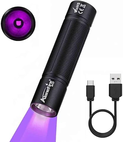 Alonefire SV127 Mini Linterna UV 395nm Profesional Recargable USB C Potente Luz Negra Detector de Orina para Resina, Pesca, Escorpión, Minerales, Pegamento, Ámbar con Batería Integrada