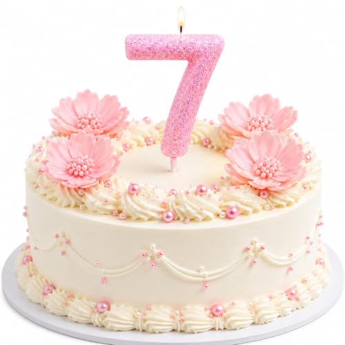 Image of Wanna Party Glitter Designer Pink Number 7 Birthday Candle, Numerical Cake Candle for 7th Birthday, Cake Cutting, Party Decoration & Celebration Supplies - 1PC