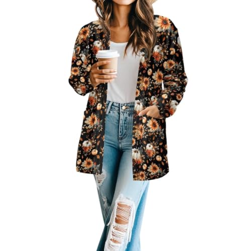Image of Forchrinse Red Ladybug Cardigan for Women Causal Long Sleeve Open Front Cardigans Sweater Fashion 2024 Fall Coat with Pockets