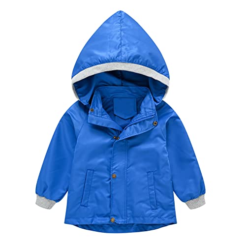 Boys Girls Windproof 𝗛ooded Jacket Zipper Button 𝗪aterproof Windbreaker Fall Solid Rain Coat with Pocket