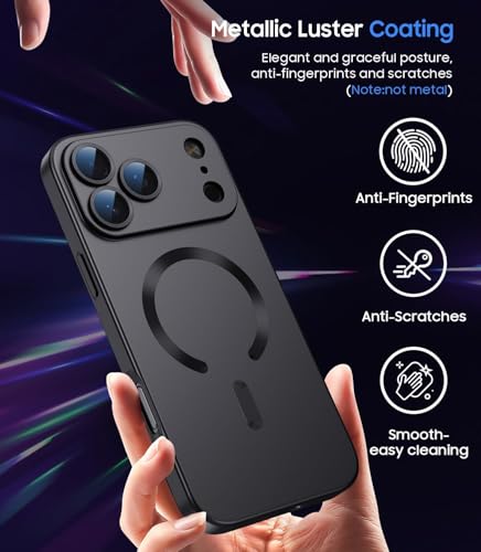 Image of DIZORO Magnetic Case for (iPhone 17 Pro) Case [Compatible with MagSafe][Built-in Camera Lens Protector] Slim Soft Silicone Bumper Shockproof Metallic Luster Back Cover Phone Case - Black