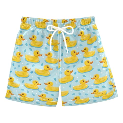 ALAZA Yellow Duck Water Blue Boys Quick Dry Beach Board Shorts Kids Swim Trunks Bathing Suit Swimsuit 2T