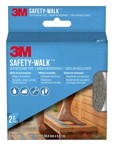 3M Safety-Walk Slip Resistant Tape, 2 in x 15 ft, Anti Slip Grey Tape, Ideal For Slippery & Wet Conditions, Self-Adhesive Backing, Quick & Easy Application, Durable & Long-Lasting (370G-R2X180)