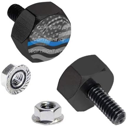 Tricktoppers Hex Head Vivid Black Billet Aluminum Universal Motorcycle License Plate Frame Fastener Tag Bolt Kit With High Resolution Gloss Graphics - Military Veteran USA Ghost Flag Blue Line (2 Pcs)