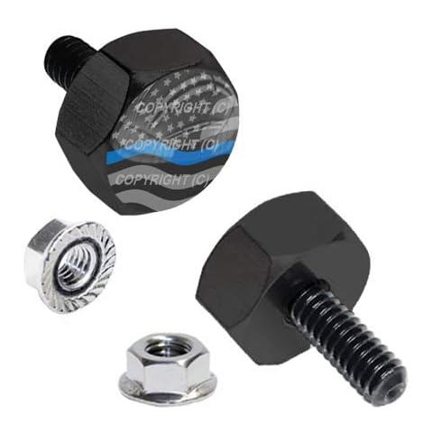 Tricktoppers Hex Head Vivid Black Billet Aluminum Universal Motorcycle License Plate Frame Fastener Tag Bolt Kit With High Resolution Gloss Graphics - Military Veteran USA Ghost Flag Blue Line (2 Pcs) Cover
