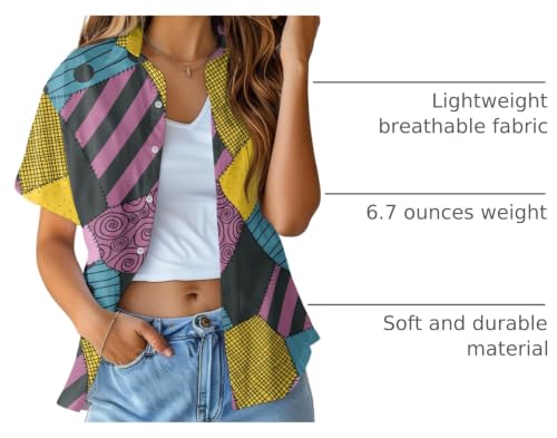 Image of 99TIMORO Fantasy Character Button Down Shirt for Women Short Sleeve | Novel Movie Themed V Neck Collared Tops Lightweight Breathable Beach Vacation Casual Wear Summer Mother Gifts Classic Fit