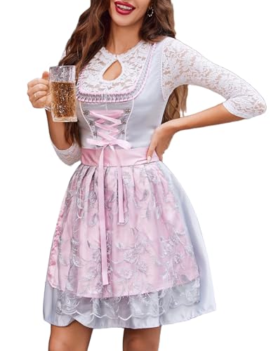 Zeagoo Dirndl Damen Trachten Midi Dirndl Exklusiver Spitzen Trachtenkleid Oktoberfest Bierfest...