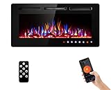 SUNNY FLAME 42' Electric Fireplace with Wi-Fi/Remote Control Wall Mounted and Recessed, Low Noise Fireplace with Timer, Touch Screen, Adjustable Flame Color and Speed, 750W/1500W, Log Set & Crystal