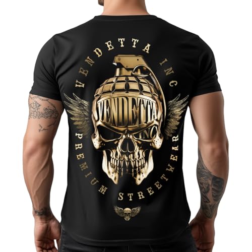 Vendetta Inc. Herren Kurzarm T Shirt Gold Skull schwarz VD-1498 Baumwollshirt Gr S bis 5XL (DE/NL/SE/PL, Alphanumerisch, XL, Regular, Regular, Schwarz)